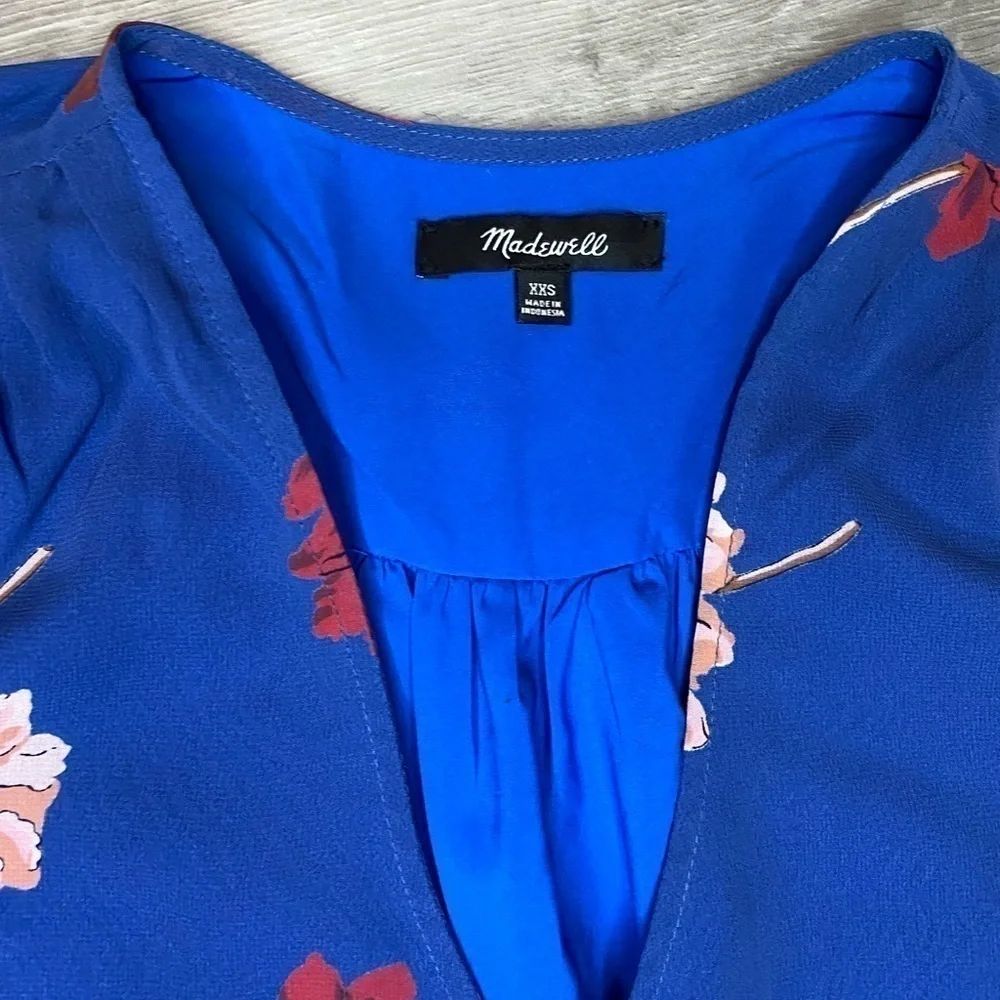Madewell Effie Blue Floral Woven Wrap Top
